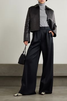 Carefully positioned pleats enhance the wide-leg shape of Max Mara's 'Zinnia' pants, along with pressed creases. They've been tailored in Italy from thick jersey and have a high-rise waistband - tuck your blouse, shirt or tank in to balance proportions. Jean Trench Coat, Denim Flats, Sports Skirts, Office Style, Blouse Shirt, Office Fashion, Style Elegant, Max Mara, Top Coat