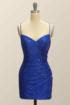 Blue Hoco Dress, Royal Blue Fabric, Sweep Train Prom Dress, 8th Grade Dance, Sequin Homecoming Dress, Carpet Dress, Mini Prom Dresses