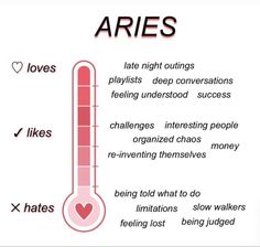 an thermometer with words describing aries and love