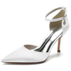 Shop White Satin Pointed Toe Ankle Strap  Stiletto Heel Wedding Pumps color White for Anniversary, Big Day, Dancing Club, Going out, Hanging out, Party, Wedding with worldwide Free shipping & Free return. Wedding Shoes Sneakers, Bridal Party Shoes, Wedding Shoes High Heels, Formal Pumps, Dancing Club, Wedding Pumps, Womens Wedding Shoes, Wedding Heels, Dress Shoes Womens