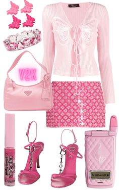 Early 2000s Girly Outfits, Pink Y2k Outfit Ideas, Y2k Shoplook, Y2k Mean Girls Outfits, Pink Clothes Y2k, Y2k Fashion Board, Fancy Y2k Outfits, Y2k Pink Clothes, Y2k Fashion Early 2000s Pink