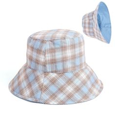 A Panama style cap that allows you to stay cool and fresh all through summer, this bucket hat for women showcases a reversible design that is truly convenient. Finished in a cheerful plaid pattern, its subtle yet charming colors give your look a feminine touch. Made from top quality cotton for added comfort, this casual accessory is ideal when stepping out with friends or when heading on a fishing trip!Specifications plaid bucket hat: Summer Top Type: Flat Style: Casual Pattern Type: Plaid Origi Summer Bucket Hat With Curved Brim, Packable, Summer Bucket Hat With Packable Curved Brim, Summer Bucket Hat With Curved Brim And Packable, Summer Packable Bucket Hat With Curved Brim, Packable Wide Brim Bucket Hat, Casual Bucket Hat With Upf 50+, Trendy Packable Bucket Sun Hat, Trendy Adjustable Bucket Hat With Upf 50+, Summer Packable Bucket Hat With Short Brim