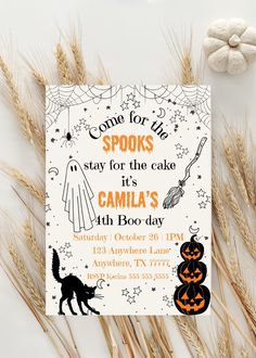 a halloween party poster with pumpkins and witches