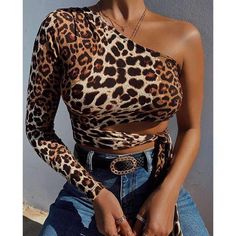 Leopard print cropped sexy slim blouse Winter Tees, Lace Up T Shirt, Body Lingerie, Fabric Scarf, Slim Fit Top, Leopard Print Top, Women Sleeve, Print Crop Tops, Primavera Estate