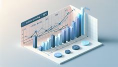 an info board with graphs and pies on the top, in front of a gray background