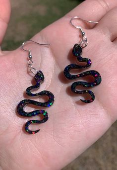 Black Holographic Snake Earrings Handmade Dangle Drop Resin - Etsy Silver Rave Jewelry For Party, Unique Black Snake-shaped Jewelry, Handmade Rave Jewelry For Party, Silver Snake-shaped Party Earrings, Handmade Black Snake-shaped Jewelry, Silver Rave Jewelry For Gift, Black Rave Jewelry Gift, Black Rave Jewelry For Gifts, Black Rave Jewelry For Gift