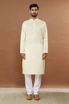 Shop for Aham-Vayam Beige Kharif Silk Cotton Kurta And Churidar Set for Men Online at Aza Fashions Designer Off White Churidar With Pallu, Designer Off-white Churidar With Pallu, Off White Churidar With Pallu For Diwali, Festive Off White Salwar Kameez With Pallu, Cream Churidar With Dabka On Straight Kurta, Unstitched Off White Kurta For Festive Occasions, Festive Off-white Salwar Kameez With Pallu, Off White Traditional Wear With Dabka For Festivals, Off White Kurta For Eid Festivities