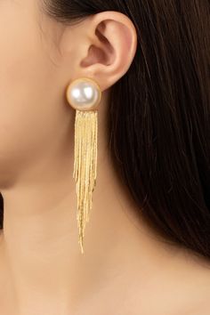 Pearl & Cobra Chain Tassel Drop Earrings: Keep it basic or make it a statement with these earrings, as they can be worn two separate ways. The pearl piece of the earrings can be worn solo by just adding a post back to them. Jazz it up by wearing the cobra chain tassel post-back. Earrings are 4 inches long when wearing the cobra chain tassel post-backs. Separate Ways, Tassel Drop Earrings, Pearl Charms, Gold Drop Earrings, Chain Earrings, Pearl Studs, Unique Earrings, Tassel Earrings, Gold Earrings