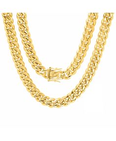 Men's 18k gold plated stainless steel 30" miami cuban link chain with 12mm box clasp from steeltime. Wear alone or match with your favorite pendant for a eye popping amazing look. Gold Cuban Link Necklace With Solid Links As Gift, Gold Cuban Link Necklace In 14k Solid Construction, Cuban Link Necklace, Miami Cuban Link Chain, Miami Cuban Link, Miami Cuban, Box Clasp, Cuban Link Chain, Necklace Online