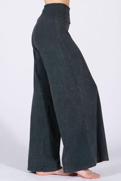 Another Fabulous Creation From Chatoyant! Soft and stretchy mineral wash wide leg pants with a wide fold-over waistband for comfort and support. Casual design in a relaxed fit, appealing on all body types for all day comfort (loungewear, everyday wear, travel, yoga, etc). Each item is hand-dyed for its unique character and american vintage laundered look, should expect variations in color and finishing. Stay Sexy! Fabric USA made Cotton/Spandex 95/5 Jersey Proudly made in the USA Soft-washed Wide Leg Bottoms For Fall, Fall Soft-washed Wide Leg Bottoms, Fitted Cotton Stonewashed Bottoms, Soft-washed Wide Leg Pants For Spring, Fitted Stonewashed Cotton Bottoms, Casual Stonewashed Wide Leg Bottoms, Casual Stonewashed Wide-leg Bottoms, Acid Wash Relaxed Fit Wide Leg Bottoms, Washed Black Wide-leg Pants For Fall