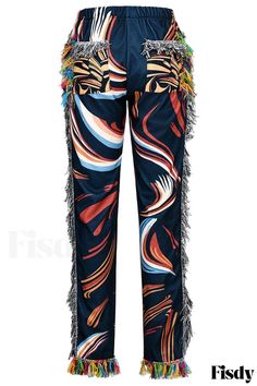 Fisdy - Stylish Fashion Street Adult Patchwork Tassel Straight Bottoms in Vibrant Colors Mid Waist Pants, Black And White Tees, White Shirt Blouse, Best Leggings, Elastic Waist Pants, Stylish Fashion, Bottom Clothes, Fashion Street, Olivia Mark