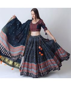 in stock Chaniya Choli Designs Navratri, Chaniya Choli Designs, Bandhani Print, Food Order, Navratri Dress, Black Lehenga, Navratri Chaniya Choli, Lehenga Gown, Blue Lehenga