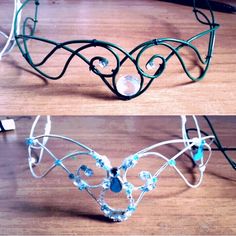 two pictures of the same tiara made from wire and beads