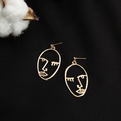 Dress Up Or Dress Down With These Earrings Versatile & Will Get You Many Compliments Bundle And Save Geometric Face, Silhouette Earring, Face Jewellery, Gold Face, Retro Punk, Art Earrings, Face Earrings, Stud Style, Metal Fashion