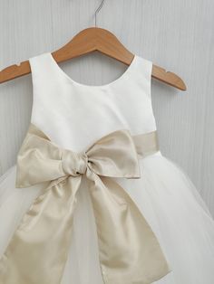 Champagne flower girl dress with bow sash for toddler, girl tutu dress, tulle dress, ivory white flower girl dresses, champagne wedding Flower Girl Dress With Bow, Champagne Flower Girl Dress, Champagne Flower Girl, Flower Girl Dresses Champagne, Dresses Champagne, Champagne Flowers, Satin Flower Girl Dress, Bow Sash, Girls Tutu Dresses