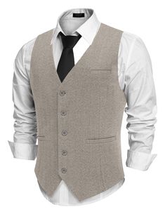 PRICES MAY VARY. 【Business Formal Vest Design】Men's vest is made from high quality material, which is comfortable and soft. Excellent craftmanship, durable and not easy to pill. It's vintage and blended with modern comfort. 【Casual And Elegant Looking】Men's dress vests is designed with V neck, 2 real side pockets,1 real chest pocket, 5-buttons closure, adjustable back strap offers you a more accurate fit. Pockets are sewn on, cut off the thread before use. 【Versatile Suit Vest】Men's business ves Mens Tweed Vest, Mens Tweed Waistcoat, Groomsmen Vest, Mens Dress Vests, Business Vest, Casual Grooms, Vest Design, Mens Vest Fashion, Formal Vest