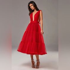 I Bought This Dress For A Wedding But Unfortunately It Doesn’t Look Good At Me At All :( Return Policy Is Too Complicated, That’s Why I’m Selling It Here. Never Worn, Completely New, True To Size! Red A-line Tulle Dress, Midi Length Dresses For Wedding Galas, Red Tulle Dress For Gala, Red Tulle Evening Dress For Gala, Gala Wedding Evening Dress, Midi Length, Gala Wedding Midi-length Evening Dress, Midi Length Evening Dress For Wedding Gala, Midi Evening Dress For Wedding Gala, Formal Red Tulle Dress