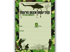 a green camouflage birthday card with the words you've been drafted to celebrate