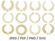 gold laurel wreaths svg and png files for use in projects like crafts