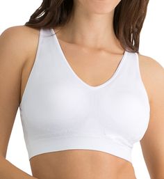 Soft stretch bra is free of wires for excellent comfort and fit. Sewn-in wireless contour cups have light padding for a smooth shape. Specially knit stretch zones beneath and at sides of cups for a comfortable, supportive fit. V-neckline has sewn-on elastic edge. Self-lined ribbed underband for a secure fit and light support. Tall sides and back are stretch microfiber with sewn-on elastic edge at top and ribbed underband at bottom. Straps have sewn-on elastic edges and do not adjust. Pullover st Catsuit Bodysuit, Bohemian Print Dress, Posture Bra, Cotton Sports Bra, Comfort Bra, Lacy Bra, Bodysuit Jumpsuit, Clothing Stores, Bralette Tops