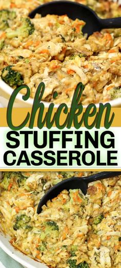 this chicken stuffing casserole is loaded with broccoli and carrots