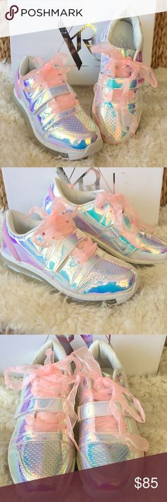 💕Samples💕YRU Holographic Aiire Sneakers These are a 💕sample sale 💕of the YRU Aiire Atlantis Holographic Sneakers with pink taffeta laces. These DO NOT have lights. Half sizes please size up!! A few in each size at a close out special price. Brand new in box.... YRU Shoes Athletic Shoes Iridescent Lace-up Sneakers For Streetwear, Trendy Iridescent Lace-up Sneakers, Trendy Iridescent Low-top Sneakers, Casual Iridescent Sneakers For Streetwear, Iridescent Sneakers With Round Toe For Sports, Iridescent Low-top Sporty Sneakers, Sporty Iridescent Low-top Sneakers, Casual Iridescent Sneakers With Round Toe, Sporty Iridescent High-top Sneakers