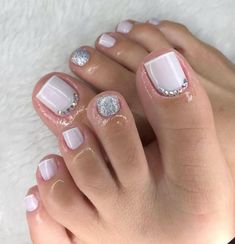 Wedding Toe Nails, Glitter Toe Nails, Pedicure Gel, Simple Toe Nails, Gel Toe Nails, Acrylic Toes