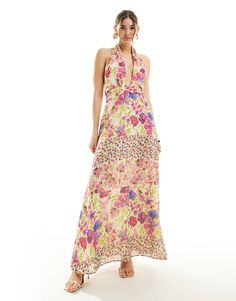 Vero Moda halterneck maxi dress in mixed floral print | ASOS Halter Neck Floral Print Dress For Party, Feminine Halter Neck Top For Vacation, Feminine Floor-length Beach Maxi Dress, Feminine Pink Halter Dress For Vacation, Pink Spring Halter Dress For The Beach, Floral Print Maxi Halter Dress For Party, Floral Print Halter Neck Top For Party, Floral Print Maxi Length Halter Dress For Party, Pink Floor-length Maxi Dress For Vacation