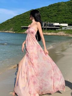 MQTIME - New Summer Pink Print Split Beach Dresses For Women Flower Halter-Neck Holiday Long Dress French Elegant Female Clothes 2024 S：Length:118cm，Bust:82cm ，Waist:66cm M：Length:119cm，Bust:86cm ，Waist:70cm L：Length:120cm ，Bust:90cm， Waist:74cm Note: 1. Please follow the size chart to select the size and do not select directly to your habits. 2. The size may have 1-3 cm differs due to manual measurement. 3. As we all know, the different computers display colors differently, the color of the act Beach Dresses For Women, Casual Chiffon Dress, Black Sleeveless Midi Dress, Female Clothes, Women Flower, Womens Knit Dresses, Linen Pants Women, Long Summer Dresses, Fairy Dress