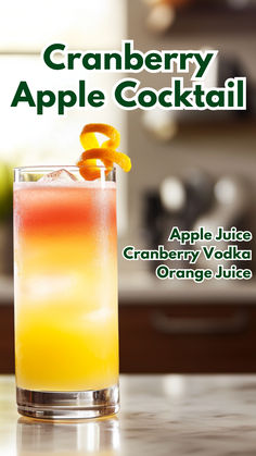 Cranberry Apple Cocktail Alcoholic Drinks With Apple Juice, Apple Juice Cocktail, Apple Cocktails, Cranberry Cocktails, Cranberry Martini, Orange Juice Cocktails, Cocktail Cards, Orange Juice And Vodka, Vodka Cocktails Easy