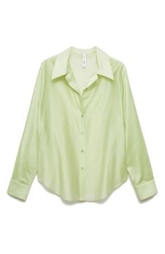 Add a lilt of luster to your look with an endlessly wearable button-up cut from soft satin. Front button closure Spread collar Long sleeves 84% lyocell, 16% polyester Machine wash, line dry Imported Green Button Up, Green Button Up Shirt, Satin Button Up, Silk Button Up, Green Fits, Button Down, Green Button, Nordstrom Store, Button Downs