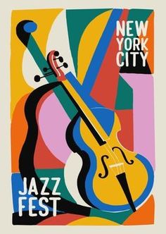 the new york city jazz festival poster with an abstract background and a violin on it