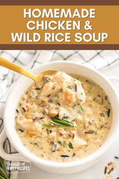 a bowl of homemade chicken and wild rice soup