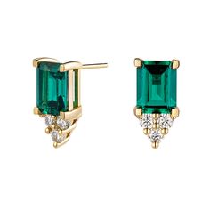 These earrings are a stunning and timeless piece of May birthstone jewelry. The earrings feature emerald-cut emerald gemstones that are rich in color and clarity, making them a beautiful representation of the May birthstone. The gemstones are surrounded by a trio of sparkling moissanite diamonds, adding to the earrings' brilliance and elegance. The stud style of the earrings creates a classic and versatile look, perfect for both formal and casual occasions. With a total carat weight of 4 ctw, th Green Emerald Cut Diamond Earrings For Anniversary, Emerald Cut Green Diamond Earrings For Anniversary, Green Emerald Diamond Earrings, Emerald Cut Green Diamond Anniversary Earrings, Emerald-cut Emerald Diamond Earrings, Emerald-cut Emerald Diamond Earrings For Anniversary, Emerald-cut Diamond Earrings For Anniversary, Emerald Cut Diamond Earrings For Anniversary, Emerald Stud Earrings