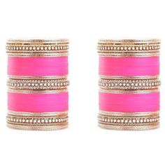 Gold Rodium Polish Pink and Majenta color Bangles in Metal Alloy studded with Artificial Yellow Bangles, Green Bangles, Wedding Chura, Metal Bangles, Stone Work, Bridal Outfits, Yellow Color, Green Color, Green Colors