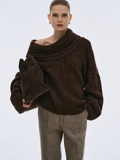 (Pre-order) Becca Oversized High Roll Knit Pullover, Chocolate Winter Knit Sweater, Oversized Jumper, Oversized Pullover, Sweater Material, Pullover Sweater Women, Loose Sweater, Brown Sweater, Knit Pullover, Winter Sweaters