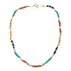 Rarities Multicolor Multigemstone Color-Block 30" Bead Necklace  A rainbow of colored gemstone beads arranged in a chic, color-block pattern, make this lovely necklace a stylish choice for solo wear or layering up with other favorite pieces.  Includes Ethhiopian rainbow opal, orange citrine, golden rutilated quartz, green amazonite, purple fluorite, strawberry quartz and peach moonstones from around the globe.       Approx. 30"L x 5/16"W     Stamped .925; 22-24K gold-plated     Toggle bar closur Multicolor Beaded Rondelle Crystal Necklaces, Multicolor Beaded Rondelle Crystal Necklace, Multicolor Rondelle Beaded Bohemian Necklaces, Multicolor Rondelle Bohemian Beaded Necklaces, Multicolor Bohemian Rondelle Beaded Necklaces, Rainbow Natural Stones Round Beads Necklaces, Multicolor Single Strand Rondelle Beaded Necklaces, Multicolor Rondelle Beaded Necklaces With Natural Stones, Multicolor Rondelle Beaded Necklaces Single Strand