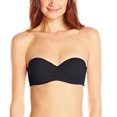 Swim Bikini Bandeau Top Bandeau Tube Top For Pool, Bra-friendly, Bandeau Tankini For Swimming, Black Strapless Tube Top For Poolside, Black Strapless Swimwear, Black Bandeau Tube Top For Swimming, Strapless Seamless Tankini For Beach Season, Black Strapless Tankini For Pool, Strapless Black Tankini For Pool, Fitted Bandeau Tube Top For Pool