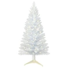 a white christmas tree with lights on it