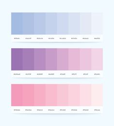 three shades of pink, purple and blue with the same color scheme in each section