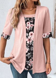 Háčkované Lemy, Trendy Tops For Women, Suit Fabric, Floral Print Tops, Floral Print Shorts, Pink Tshirt, Trendy Tops, Plus Size Casual, Plus Size Tops