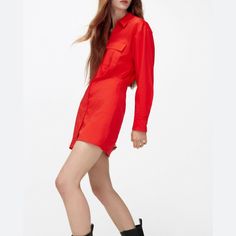 Rex Zara Dress. Sizes M Casual Red Long Sleeve Shirt Dress, Casual Red Shirt Dress, Red Mini Length Shirt Dress, Red Knee-length Shirt Dress For Summer, Red Collared Shirt Dress For Fall, Casual Red Shirt Dress For Daywear, Chic Red Summer Shirt Dress, Red Mini Dress For Spring Workwear, Red Casual Knee-length Shirt Dress