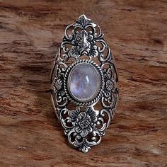 Rainbow moonstone cocktail ring, 'Flower Palace' - Hand Made Floral Rainbow Moonstone Cocktail Ring Indonesia Vintage Diamond Jewelry, Floral Rainbow, Ring Flower, Hippie Jewelry, Fantasy Jewelry, Gothic Jewelry, Jewelry Inspo, Flower Ring, Pretty Jewellery