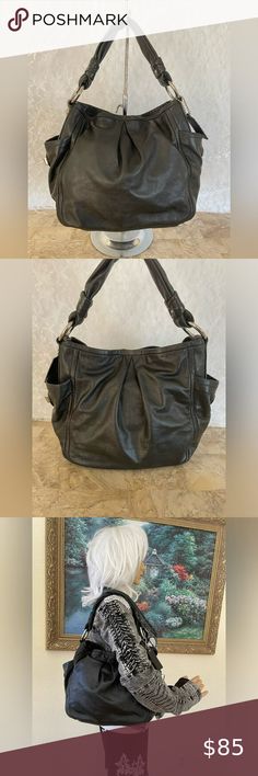 COACH 13412  Parker Black Leather Hobo Shoulder Purse Bag Coach Parker, Casual Workwear, Gray Fabric, Purse Bag, Leather Hobo, Shoulder Purse, Grey Fabric, Silver Hardware