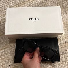 Comes With Box And Case Never Worn Super Cute Black Frame Black Sunglasses With Tinted Lenses As Gift, Black Sunglasses With Tinted Lenses For Gift, Black Sunglasses With Tinted Lenses, Black Tinted Sunglasses As A Gift, Designer Black Rectangular Sunglasses, Luxury Black Rectangular Sunglasses, Chic Sunglasses With Tinted Lenses, Chic Rectangular Formal Sunglasses, Chic Rectangular Sunglasses For Evening