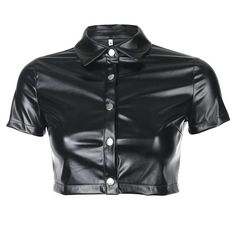 black faux leather crop blouses shirt women streetwear short sleeve turn down collar ladies blouses manches bouffantes Leather Shirts, Rave Clothes, Black Leather Shorts, Streetwear Shorts, Leather Short, Leather Shirt, Leather Shorts, Rave Outfits, Crop Blouse