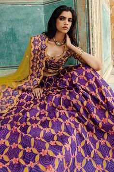 Shop for Swati Vijaivargie Purple Chanderi Silk Floral Motif Lehenga Set for Women Online at Aza Fashions Designer Multicolor Embroidered Lehenga With Motifs, Designer Multicolor Embroidery Lehenga With Motifs, Diwali Fitted Lehenga With Multicolor Embroidery, Festive Fitted Lehenga With Multicolor Embroidery, Fitted Lehenga With Multicolor Embroidery For Diwali, Diwali Multicolor Embroidered Fitted Lehenga, Fitted Art Silk Sets With Motifs, Chanderi Sets With Motifs For Reception, Festive Multicolor Embroidered Choli With Meenakari