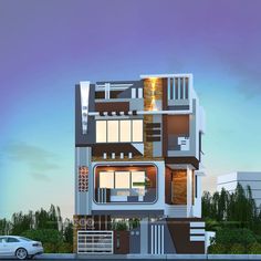 Modern 3 storied house Front Elevation Designs, 3d Architecture, Modern Home Design, House Front Design, Architecture Rendering, Front Elevation, 2nd Floor, House Front, Front Design