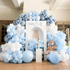 white victorian arch backdrop, blue, light blue and white balloon garland, teddy bear, teddy bear signage, teddy bear cake, white cake stand, white pedestal, teddy bear backdrop, scottsdale arizona, julie ertz baby shower Blue Teddy Bear Birthday Theme, Teddy Bear Balloon Garland, Blue And White Birthday Theme, Victorian Arch, Blue Baby Shower Backdrop, Teddy Bear Backdrop, Teddy Theme, Bear Backdrop, Balloon Birthday Themes