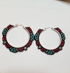 Pattern Outer, Delica Beads, Beaded Hoop Earrings, Beaded Hoops, Seed Bead Jewelry, Earrings Photo, Beaded Earrings, Bead Work, Ring Earrings